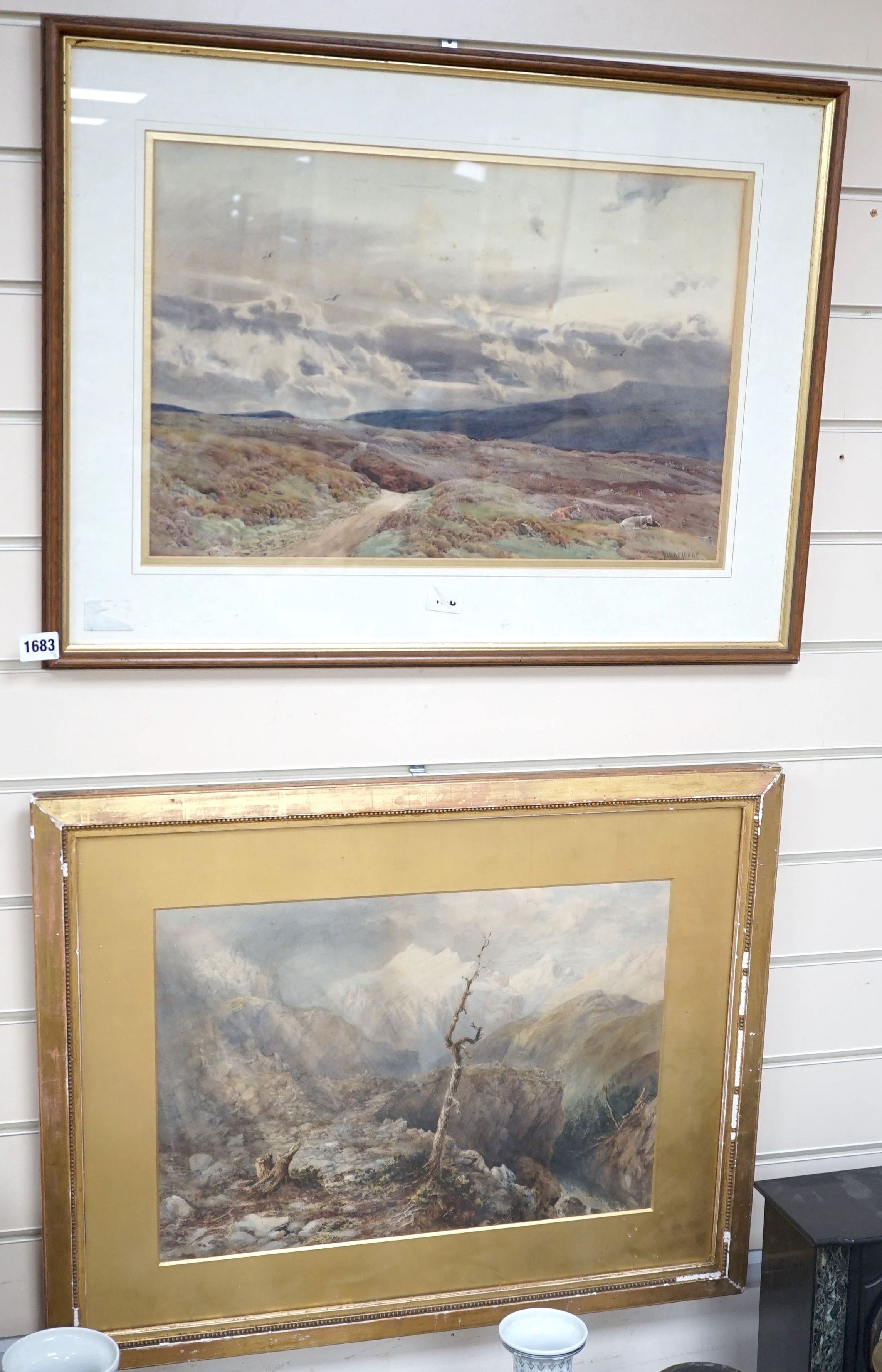 Isaac Cooke R.B.A (1846-1922), watercolour, Moorland scene, signed, 32 x 50cm and a watercolour of Benina Pass, 33 x 46cm